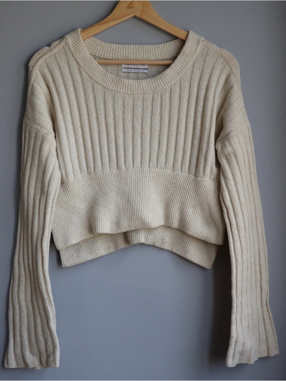Urban Outfitters Cream Ribbed Cropped Crewneck Sweater